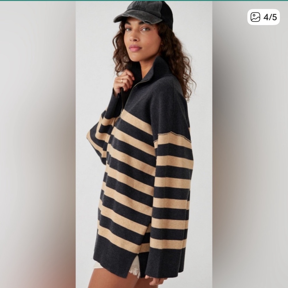 Free People Coastal Striped Half-Zip Pullover - Picture 4 of 5